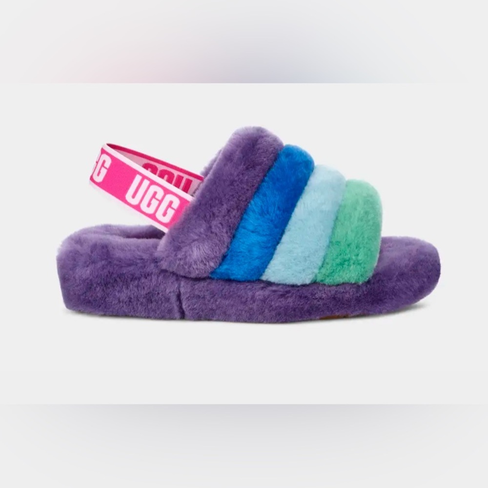 New! Women’s UGG Pride Fluff Yeah Slide slipper purple size 6